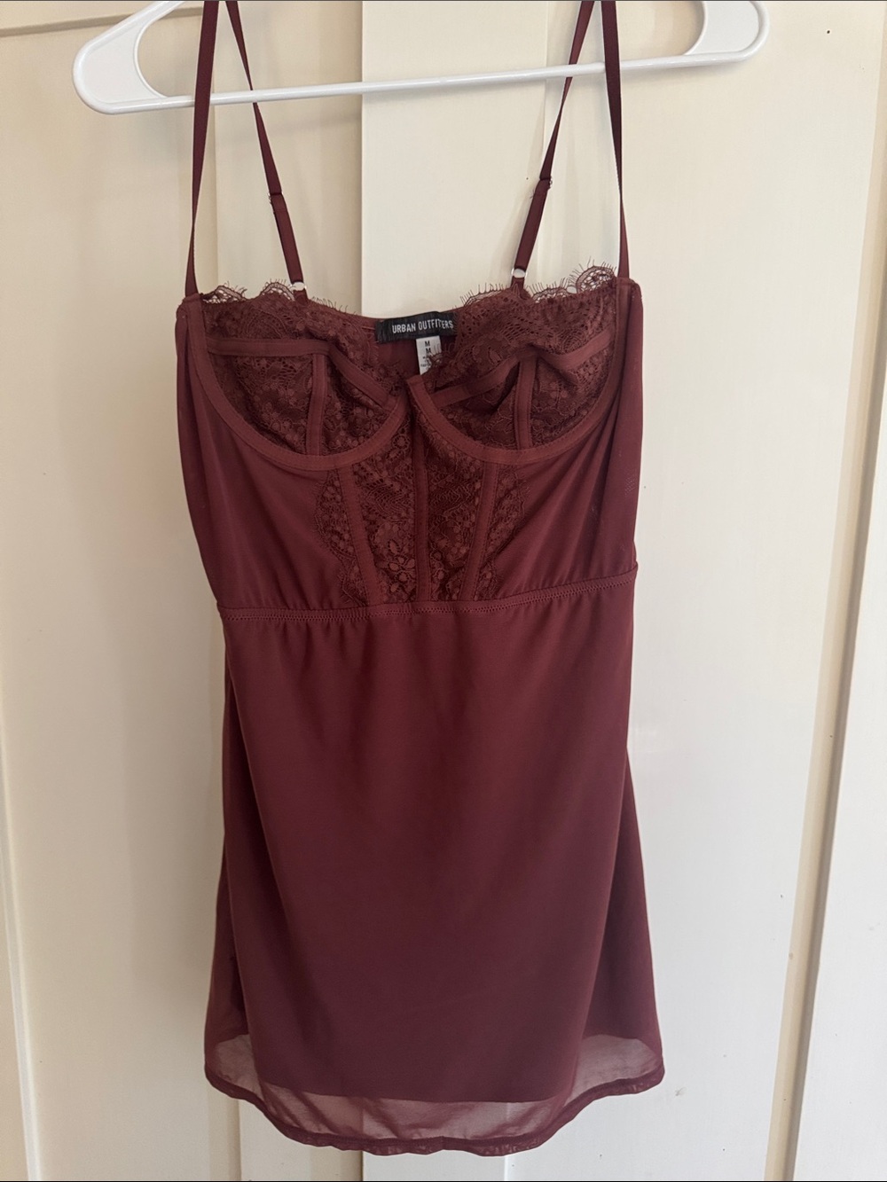 Urban Outfitters Burgundy Lace-Trim Slip Dress